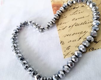 Silver Glass Rondelle Beads 10mm Faceted