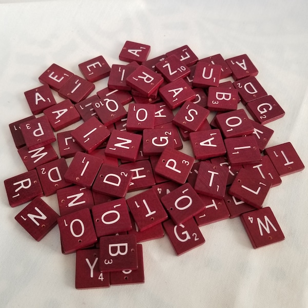 DIY Necklace Scrabble Letter Tiles with Drilled Hole, Individual or Buy All, Vintage Burgundy, Scrabble Charms, Anagram Pendants