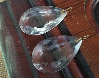 Vintage Teardrop Crystal Prisms: Multi Faceted Chandelier Pendants (Set of 2)