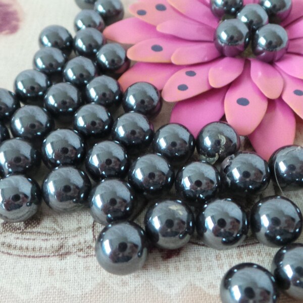 Hematite 10mm Round No Hole Beads, Wire Wrap Beads, Ring Beads, 25 Hematite Beads, Hematite Loose Beads, 10mm Beads, Earthy Jewelry Bead