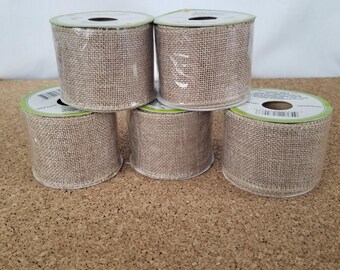 45ft Burlap Ribbon Fabric 5 Rolls for Scrapbooking Gift Bows Wreaths Decorating Burlap