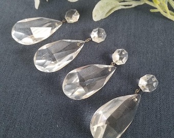 Crystal Prisms Almond Teardrop: Faceted Chandelier Pendants (Set of 4)