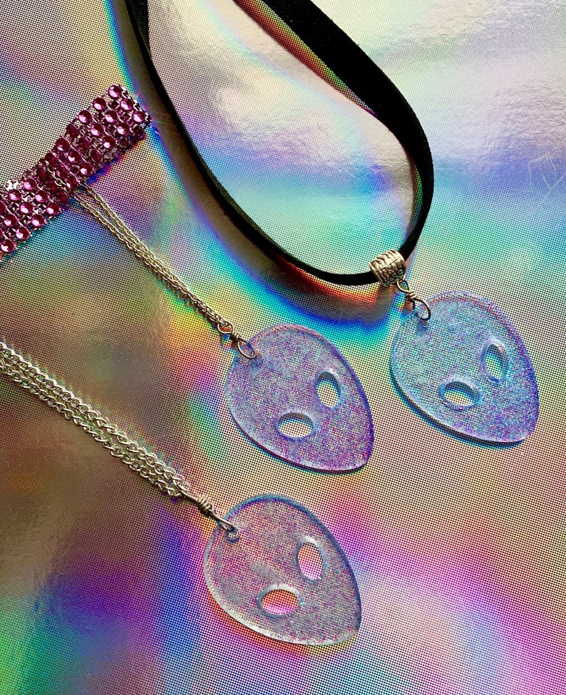 Purple Rhinestone Choker with Chained Glitter Alien