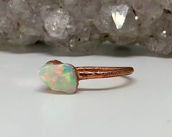 Genuine Opal Crystal Ring, Raw Opal Ring, Raw Crystal Ring, Birthstone Ring, Copper Ring, Gift For Her