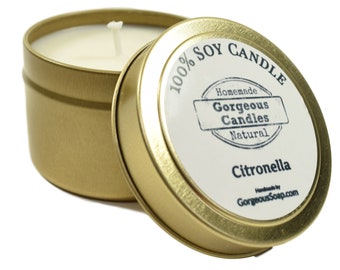 Citronella Natural Soy Candle - Cintronella Tin Candles, Bug Repellent Candle, Scented Soy Candles Handmade, Camping Candles, Bug Candle