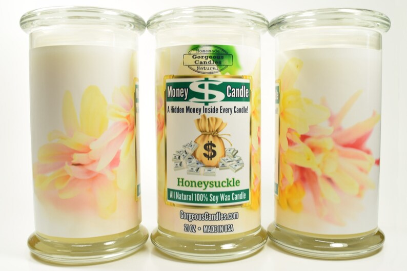 Honeysuckle Money Candle Real Cash Candle Real Money Etsy