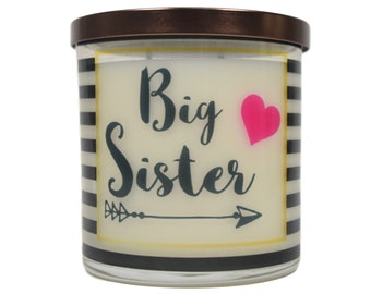 Big Sister With Arrow Candle - Natural Soy Candle, 12 oz Glass  Candle, Sister Christmas Gift, Scented Candles Homemade, Sister Gifts