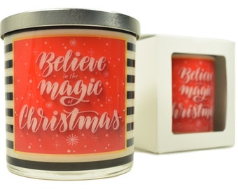 Believe In The Magic Of Christmas Candle - Natural 12oz Soy Candle, Christmas Gifts, Secret Santa Gifts, Secret Santa Gift For Women