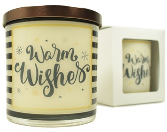 Warm Wishes Candle - Natural 12 oz Soy Candle,  Xmas Gifts, Christmas Gifts, Secret Santa Gifts, Dirty Santa Gift, Message Candle