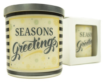 Season Greetings Candle - Natural 12oz Soy Candle, Christmas Gifts, Secret Santa Gifts, Secret Santa Gift For Women, Happy Holidays Gift