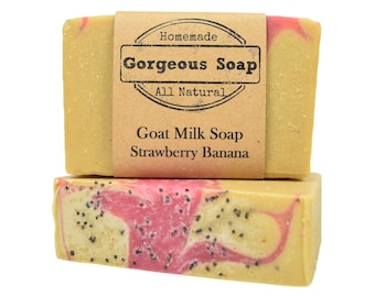 Strawberry Banana Goat Milk Soap - All Natural Soap, Handmade Soap, Homemade Soap, Handcrafted Soap, Goat Milk Soap Bar Handmade, Soaps Bar