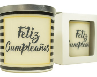 Feliz Cumpleaños Vela -  Regalo De Cumpleaños Para Ella, 12 oz Glass Candle, Scented Candles Handmade, Birthday Gift Idea, Happy Birthday