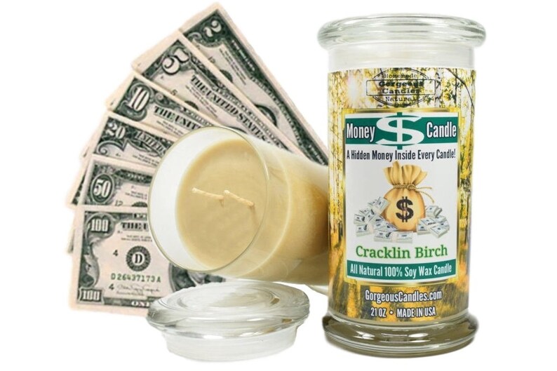 Cracklin Birch Money Candle Real Cash Candle Real Money Etsy