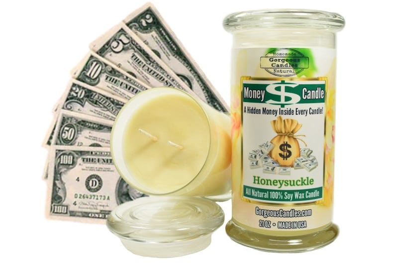 Honeysuckle Money Candle Real Cash Candle Real Money Etsy