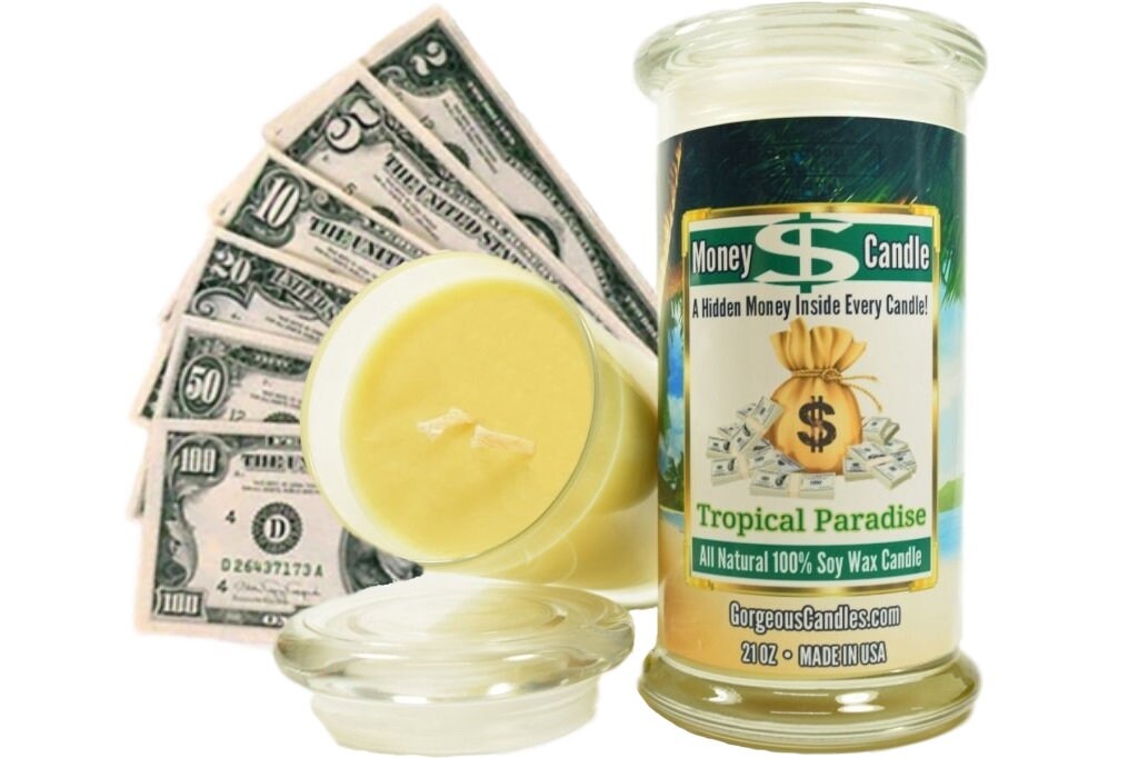 Tropical Paradise Money Candle Real Cash Candle Real Money Etsy