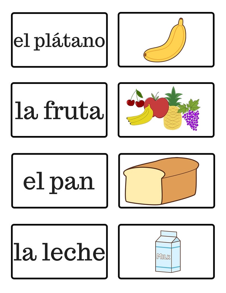 La Comida Food Spanish Flash Cards Etsy