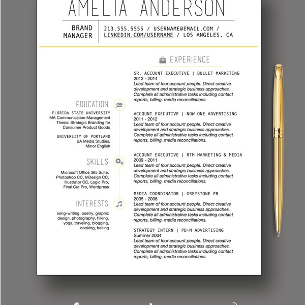 Plantilla de currículum / El "Sydney" / Diseño de currículum moderno / Descarga instantánea de MS Word / Currículum + Plantilla de carta de presentación / Compatible con Mac