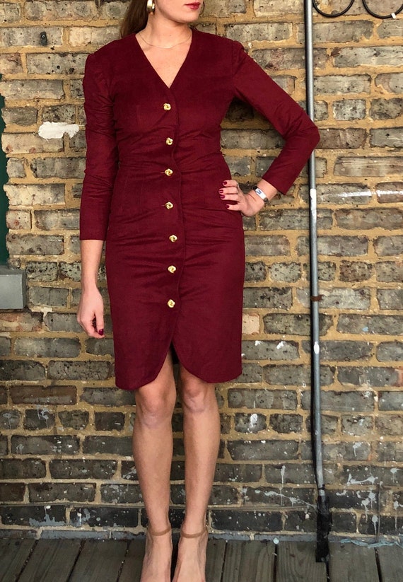 Vintage 80's Suede Fitted Dress - image 1