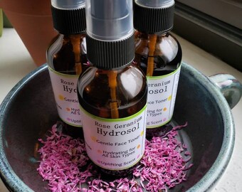 Rose Geranium Hydrosol, Handmade Home-Distilled, Amazing Rosy Herb Scent, 2 oz., Steam Distilled, Good Gift with Lotion and Salves, Unisex