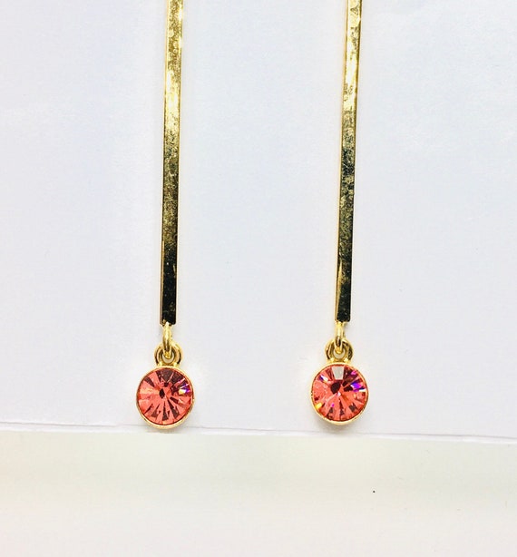 Joan River orange stone gold tone long earrings. … - image 1