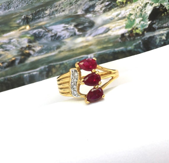 Vintage Diamond accent ruby gold plate ring size … - image 4