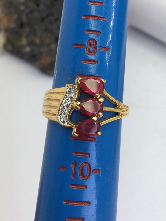 Vintage Diamond accent ruby gold plate ring size … - image 7