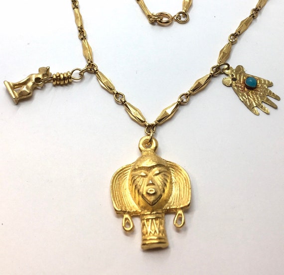 Vtg Isis Egyptian goddess charm pendant necklace.… - image 1