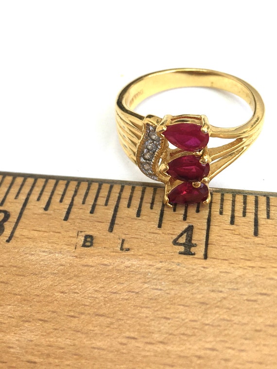 Vintage Diamond accent ruby gold plate ring size … - image 6