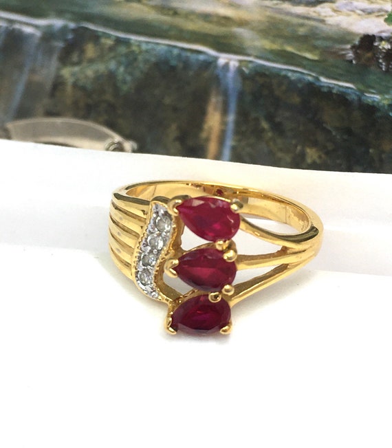 Vintage Diamond accent ruby gold plate ring size … - image 1