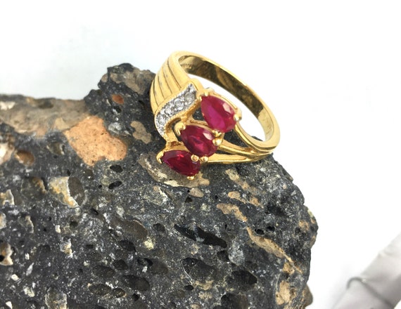 Vintage Diamond accent ruby gold plate ring size … - image 5