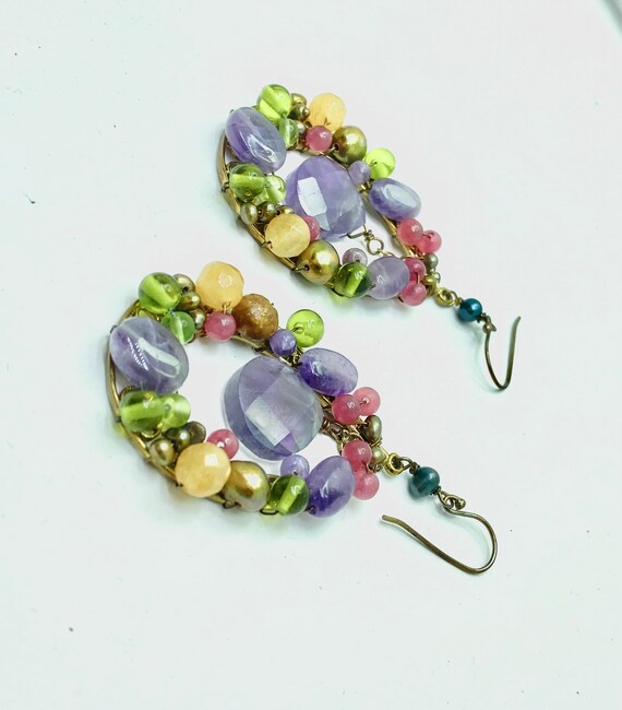 Handmade natural gemstone colorful earrings. Hand… - image 3