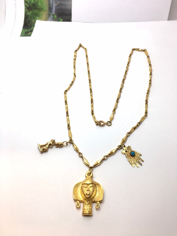 Vtg Isis Egyptian goddess charm pendant necklace.… - image 5