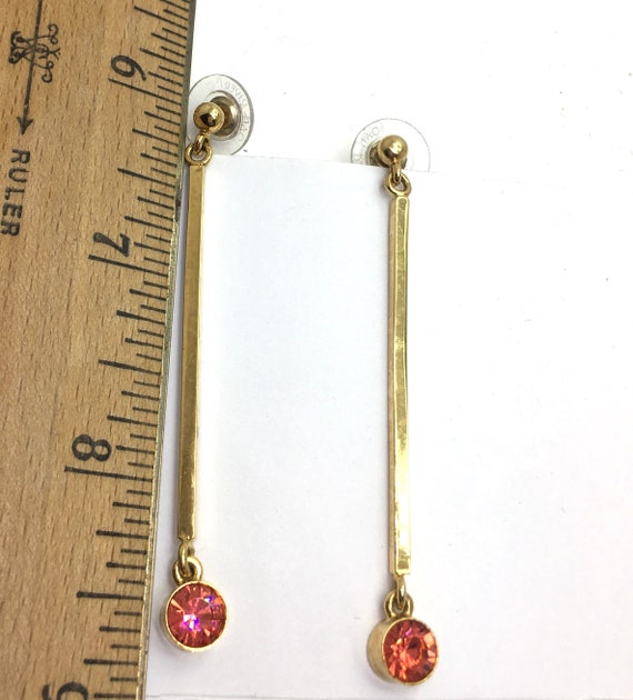 Joan River orange stone gold tone long earrings. … - image 3