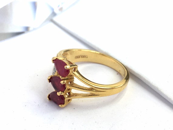 Vintage Diamond accent ruby gold plate ring size … - image 3