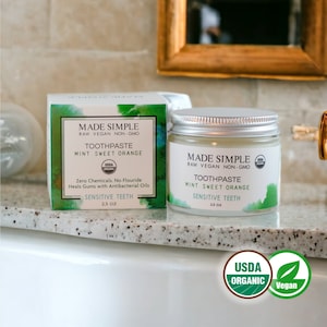 Mint Sweet Orange Zahnpasta - Bio-zertifiziert, roh, Vegan, ohne GMO, ohne Grausamkeiten, handgefertigt von Made Simple Skin Care