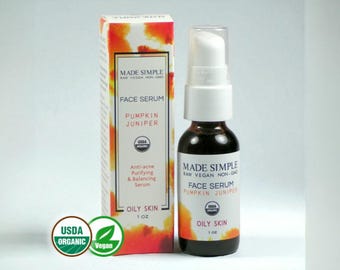 Organic Vegan FACE SERUM: Pumpkin Juniper for Oily Skin - Made in Massachusetts