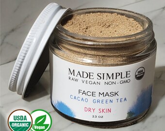 Organic Vegan FACE MASK: Cacao Green Tea for Dry Skin - Made in Massachusetts
