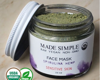 Organic Vegan FACE MASK: Spirulina Hemp for Sensitive Skin - Made in Massachusetts