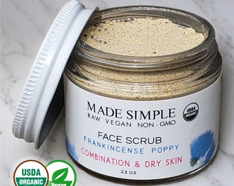 Organic Vegan FACE SCRUB: Frankincense Poppy for Dry/Combination Skin - Made in Massachusetts