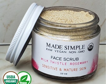 Organic Vegan FACE SCRUB: Milk Thistle, Rosemary for Sensitive Skin - Made in Massachusetts