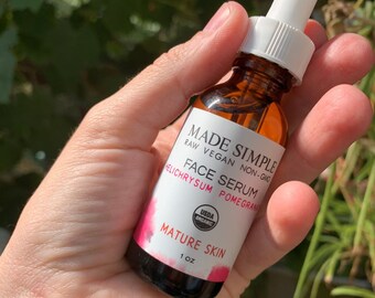 Organic Vegan FACE SERUM: Helichrysum Pomegranate for Mature Skin - Made in Massachusetts