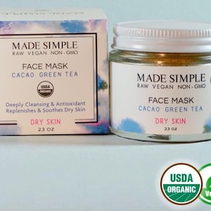 Cacao Green Tea Face Mask for Dry Skin - Organic, Vegan & Cruelty-free - Made in Massachusetts