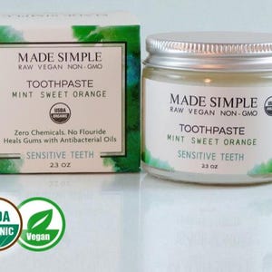 Mint Sweet Orange Toothpaste for Sensitive Teeth - Organic, Vegan & Cruelty-free - Made in Massachusetts