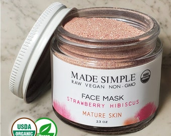 Organic Vegan FACE MASK: Strawberry Hibiscus for Mature Skin - Made in Massachusetts