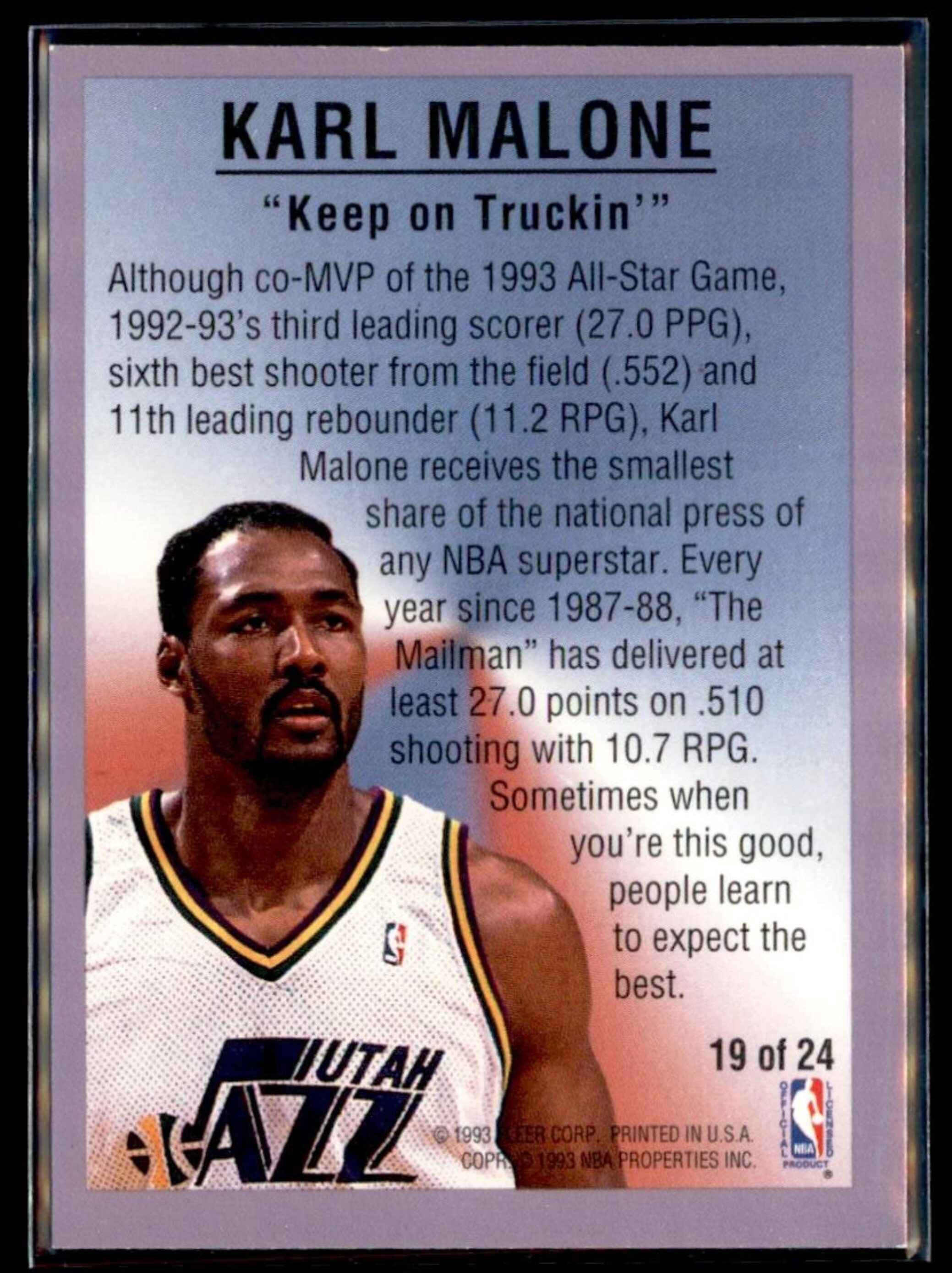Karl Malone 1993 Fleer Basketball Card 19 - Etsy Hong Kong