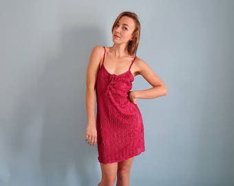 90s Vintage Dark Pink Thin Strap Dress/Slip Dress/Lingerie