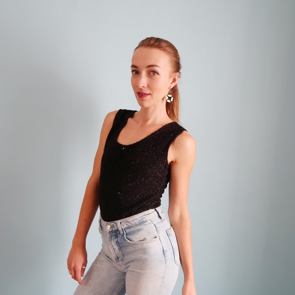 Sparkly Black 90s Tank Top with Bow