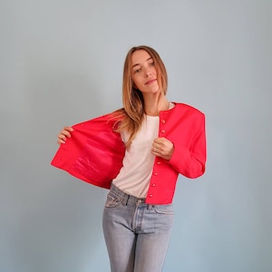 Bright Red SILK Blend Blazer with Golden Buttons image 1