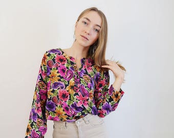 Oversized Pink and Purple Floral Blouse/Tunic