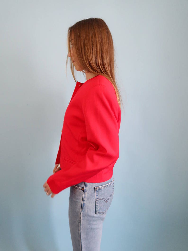 Bright Red SILK Blend Blazer with Golden Buttons image 4